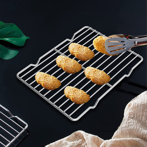 Image of Linkidea Metal Grate Cooling Rack Pack of 2, Stainless Steel Baking Cooling Rack Rectangle 8'' X 10'', Oven Safe Grid Wire Racks for Roasting Disposable Pan