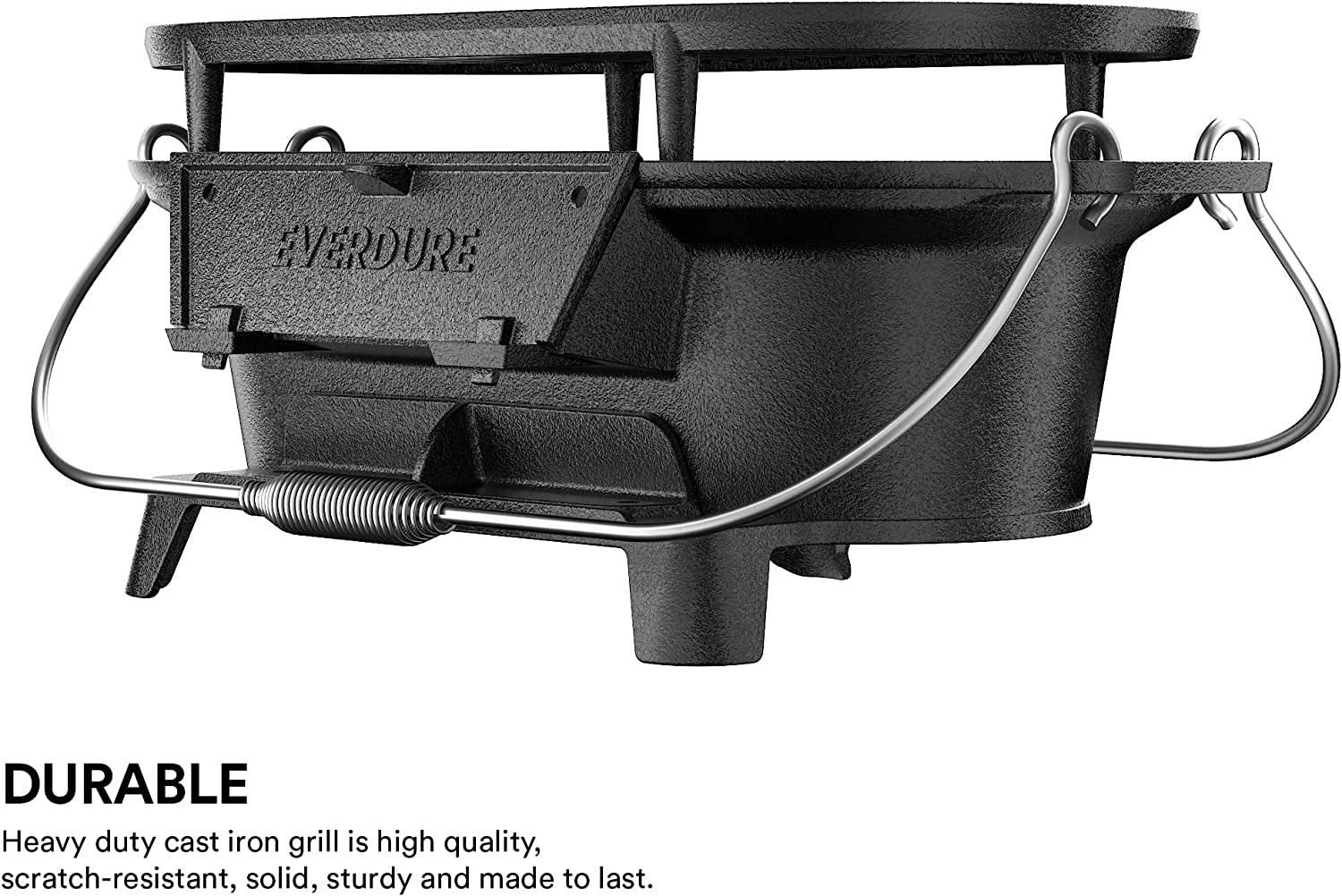 Everdure Oval Cast Iron Grill & Cover – Outdoor, Portable Charcoal Grill and Tabletop Cast Iron Skillet - 100% Cast Iron, Enameled, Durable, Small Charcoal Grill, Camping Stove, Hibachi Grill