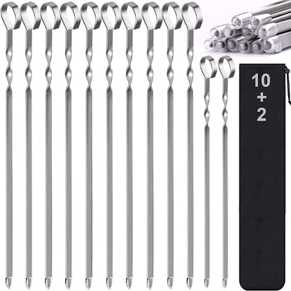 Skewers for Kabobs, 17" Metal Kebab Skewers for Grilling Flat Long Stainless Steel Kabob Skewers Sticks, Reusable Grill Shish BBQ Barbecue Skewers for Meat Chicken Vegetable, 12 Pack Bonus 14 Inch