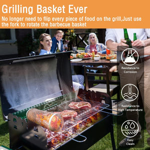 Cooking Coll Rolling Grilling Basket,Round Stainless Steel BBQ Grill Mesh,Grill Baskets for Outdoor Grill,Barbecue Net Tube Grate Fish,Vegetable,Fries - Camping Picnic Cookware(Mid,7.87 X 3.54 Inch)