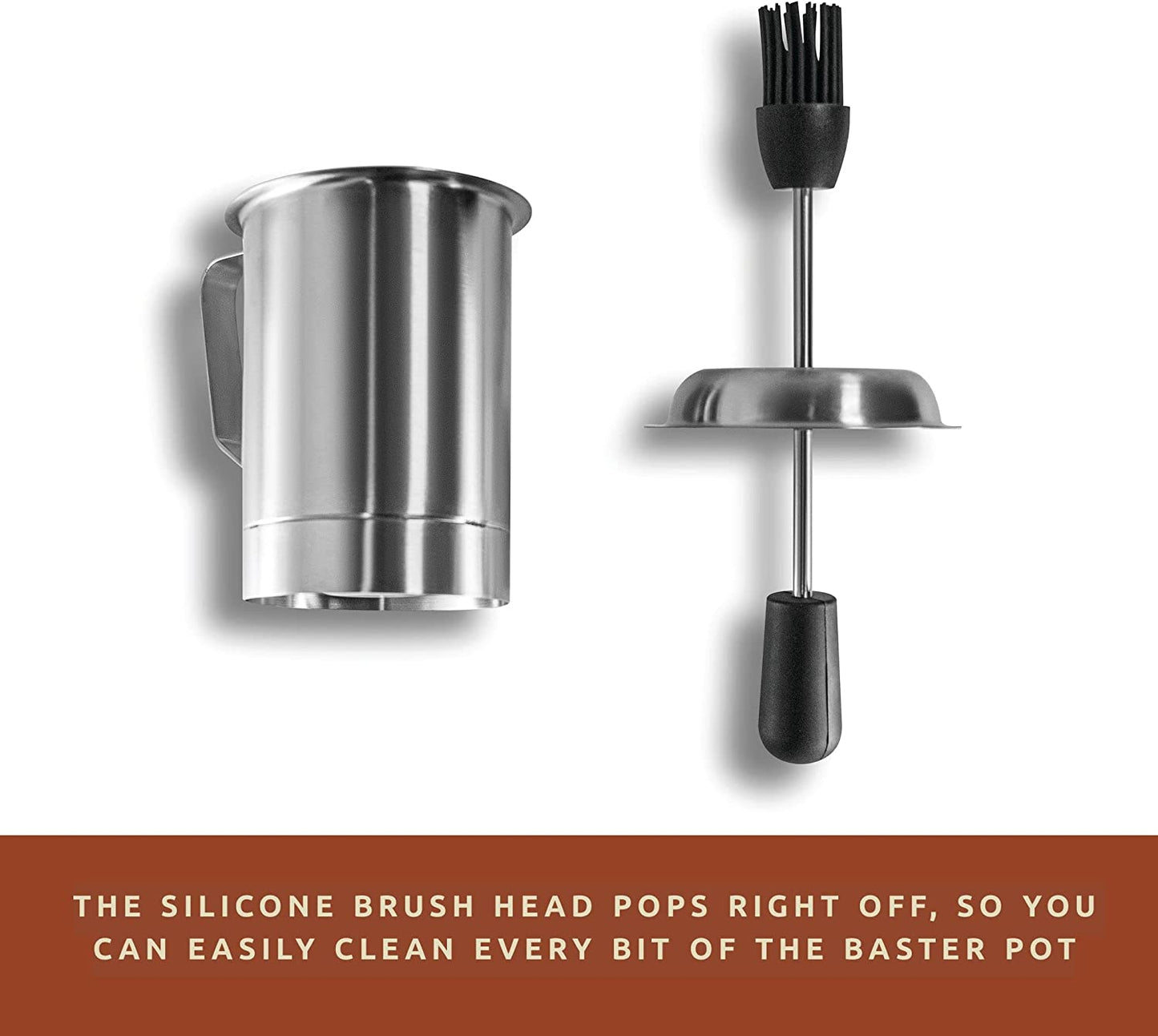 Bellemain Basting Pot and Brush Set - Silicone Basting Brush for Cooking, Smoking - Barbecue Brush for Sauce, BBQ Basting Brush for Grill - Meat Brush for Basting, BBQ Sauce Pot, Meat Baster Set