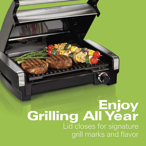 Image of Electric Indoor Searing Grill with Adjustable Temperature Control to 450F, Removable Nonstick Grate, 118 Sq. In. Surface Serves 6, Stainless Steel