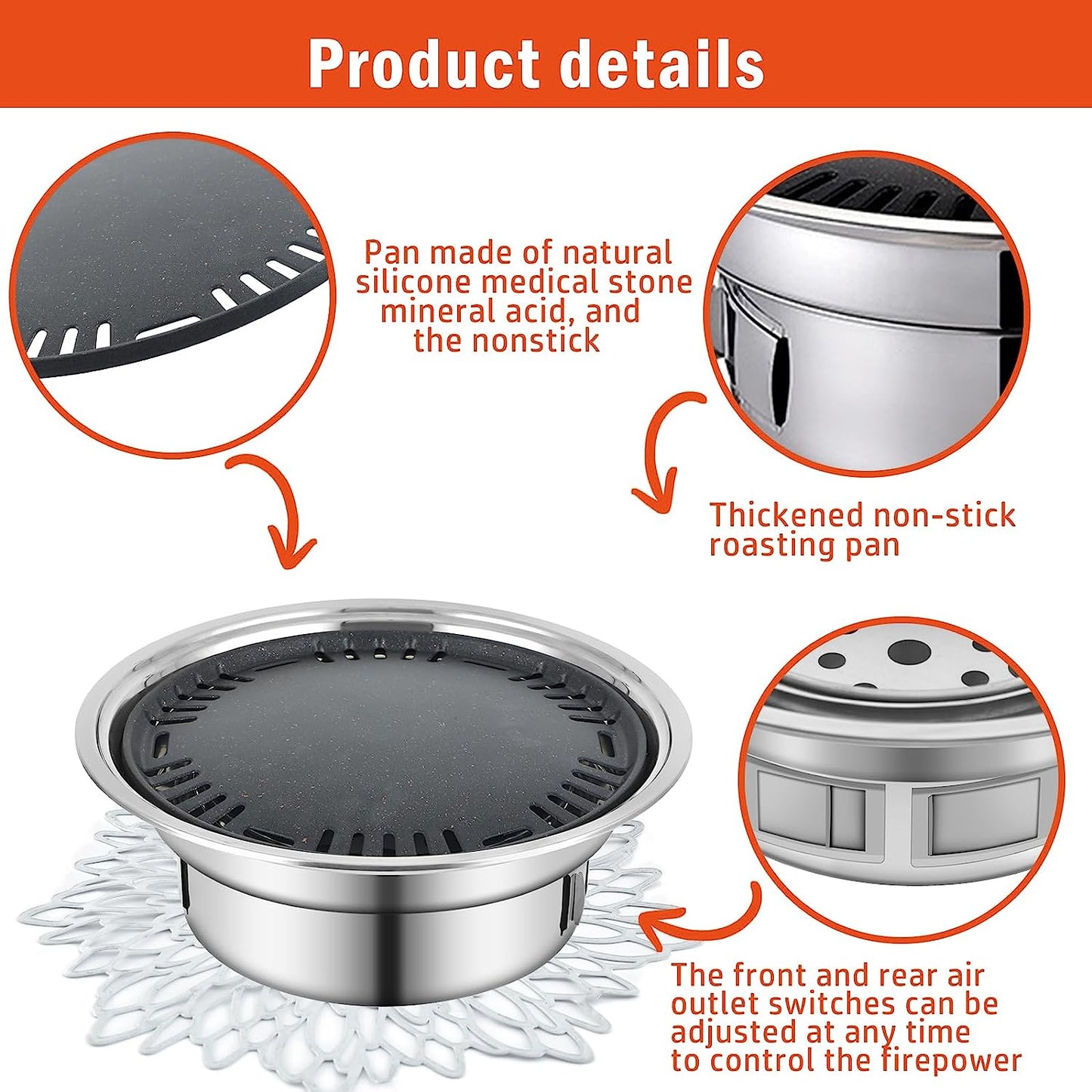 Panghuhu88 Korean BBQ Grill,Portable Household Charcoal Barbecue Grill, Non-Stick round Carbon Barbecue Grill with Insulation Pad Camping Grill Stove for Outdoor and Picnic