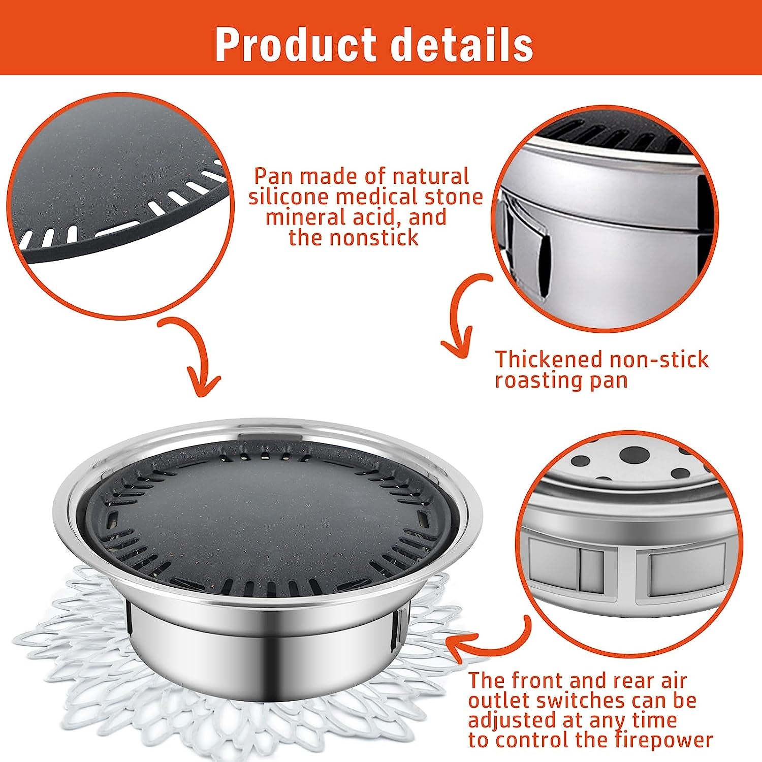 Panghuhu88 Korean BBQ Grill,Portable Household Charcoal Barbecue Grill, Non-Stick round Carbon Barbecue Grill with Insulation Pad Camping Grill Stove for Outdoor and Picnic