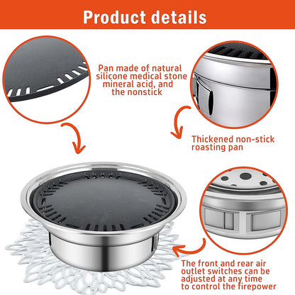 Panghuhu88 Korean BBQ Grill,Portable Household Charcoal Barbecue Grill, Non-Stick round Carbon Barbecue Grill with Insulation Pad Camping Grill Stove for Outdoor and Picnic