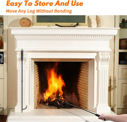 Fire Pit Poker for Fireplace Outdoor - IRIIJANE 32'' Wrought Iron Firepit Poker Stoker Stick for Camping Campfire Black