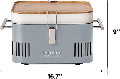 CUBE Portable Charcoal Grill, Tabletop BBQ, Perfect Tailgate, Beach, Patio, or Camping Grill, Lightweight & Compact Small Grill with Preparation Board & Food Storage Tray, Stone