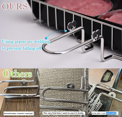 Grill Basket Stainless Steel BBQ Grilling Basket with Burger Press Set.Grill Basket for Fish,Vegetables BBQ Camping Accessories Outdoor Grilling Gifts for Men Dad Folding Grill Basket with Removable Handle