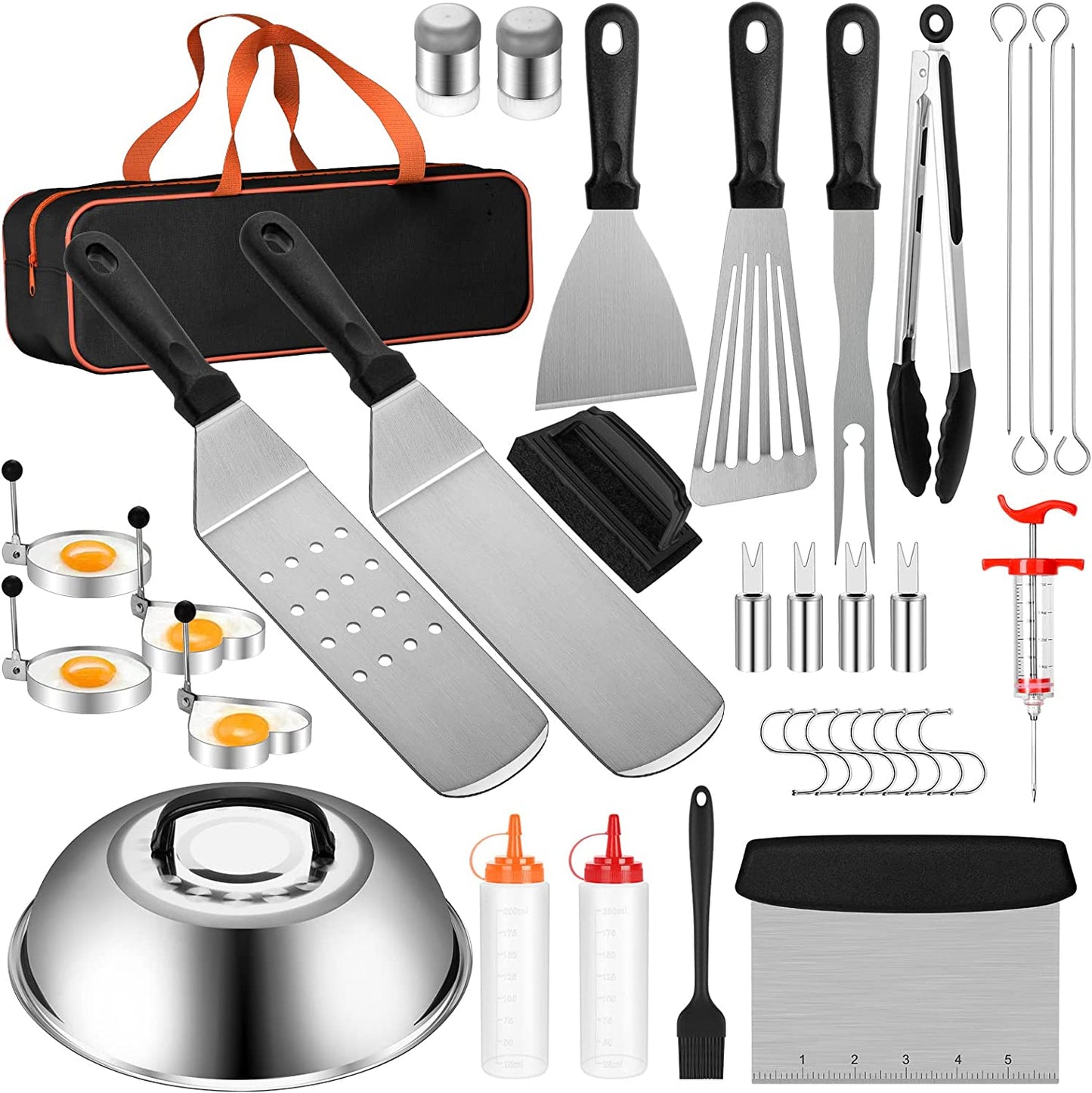Flat Top Grill Accessories, 37Pcs Blackstone Griddle Accessories Kit for Camp Chef, BBQ Grilling Gifts for Men Women, Professional Griddle Tools Kit with Enlarged Spatula, Scraper Basting Cover
