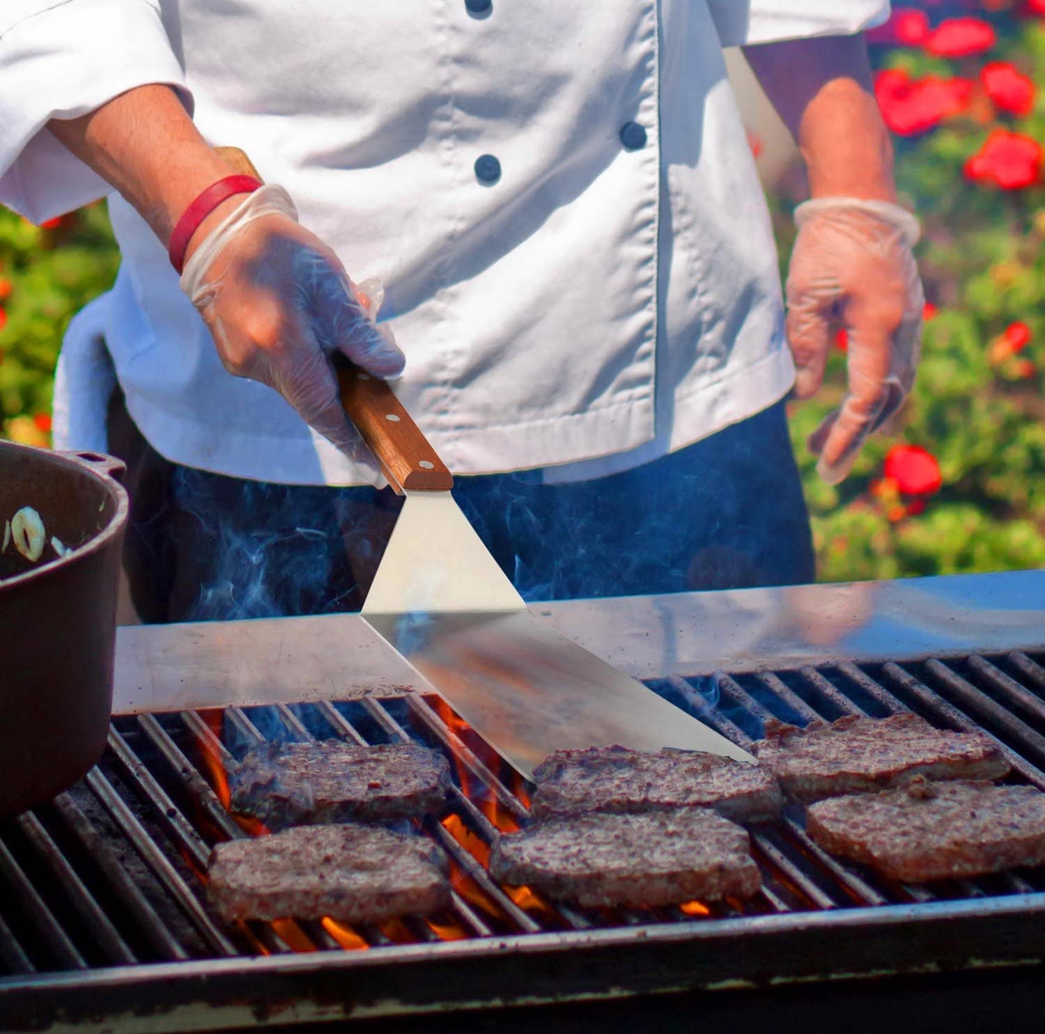 8” Extra-Large Sturdy Stainless Steel Spatula with Strong Wooden Handle – Professional Food Flipper Scraper for Grilling, Cooking, Baking for Your Home Kitchen and Restaurants