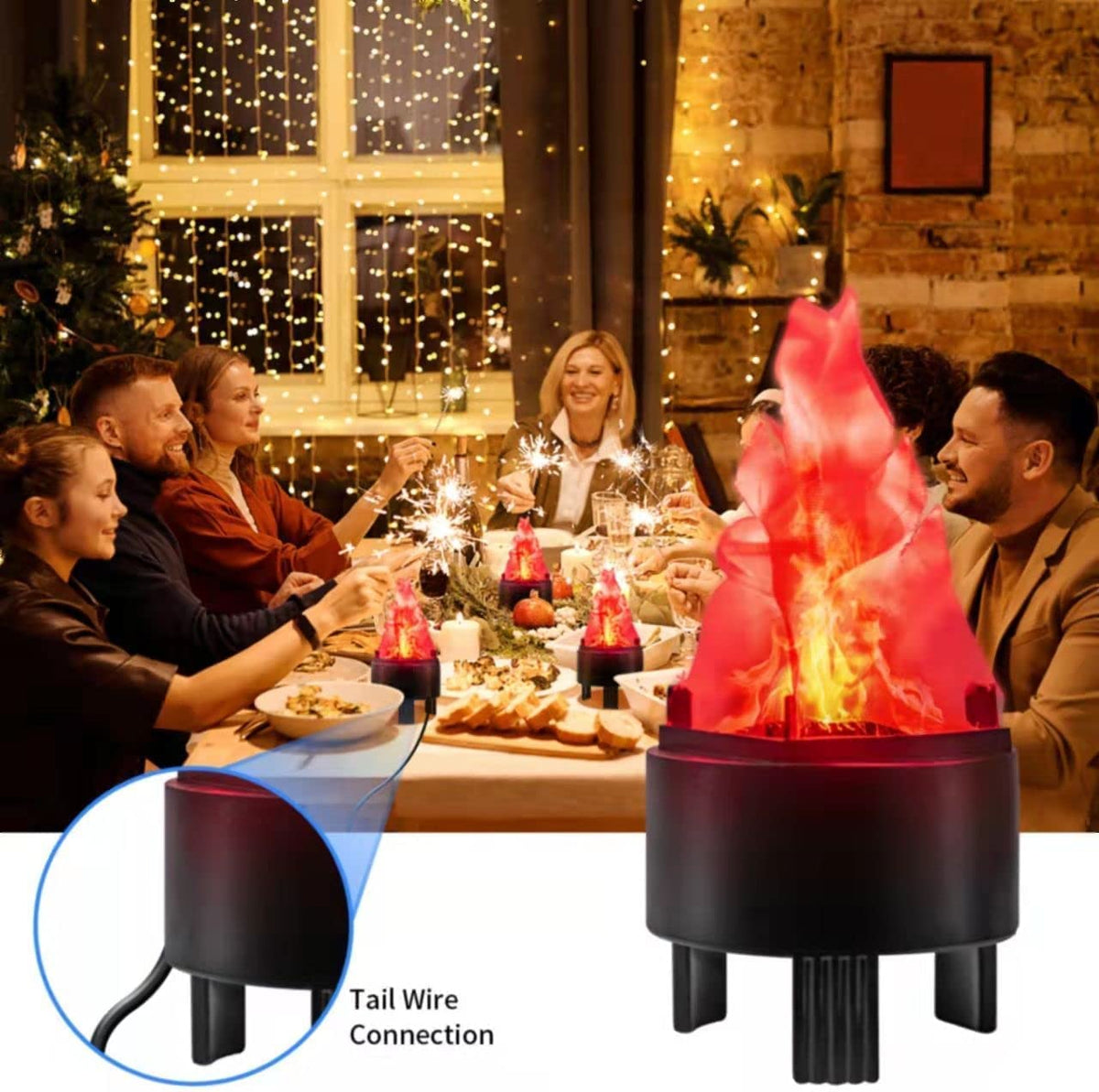 TOPCHANCES 3D Fake Flame Lamp,110V Electric Campfire Artificial Flickering Flame Table Lamp Fake Fire Light Realistic Flame Stage Effect Light for Halloween Christmas Party Festival Decoration