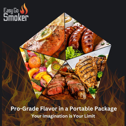 Foldable & Portable Vertical Pellet Smoker - 19.7” Meat Smoker for BBQ Grill, Outdoor Cooking, Camping & RV - Easy to Clean - Includes Carrier Bag, Spoon & Built-In Thermometer – Easygosmoker