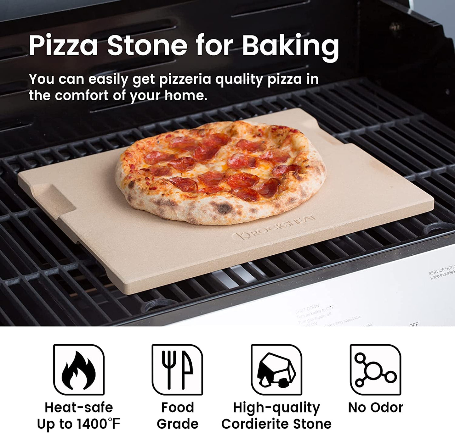 Pizza Stone 12In X 15In Rectangular Baking & Grilling Stone, Perfect for Oven, BBQ and Grill. Innovative Double - Faced Built - in 4 Handles Design