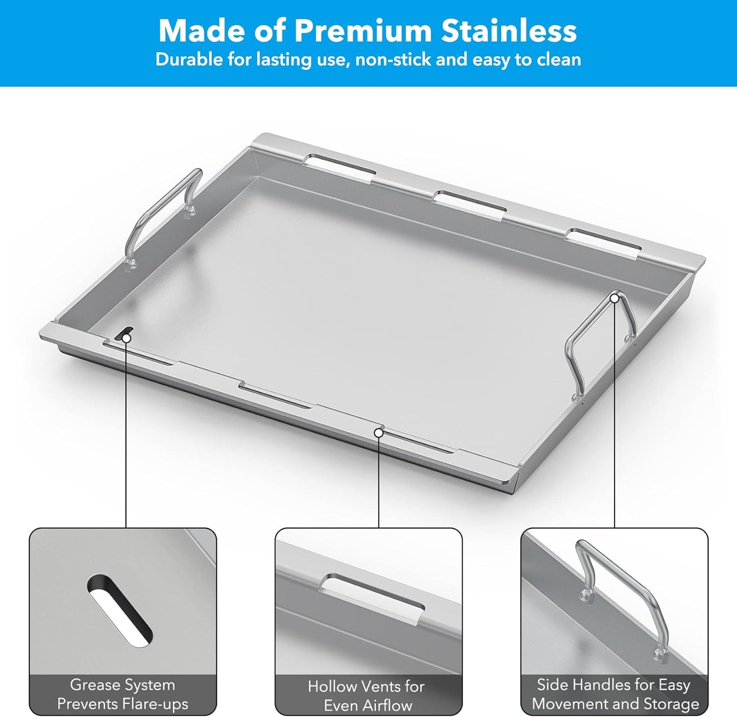 Full Size Griddle Insert for Weber Spirit 200 Series Gas Grill, Stainless Steel Flat Top Griddle for Weber Spirit I & II S-210 E-210 E-215 E-220