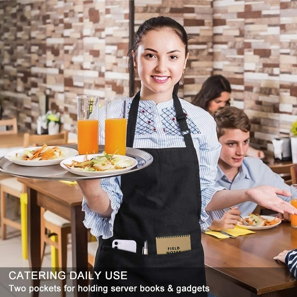 2 Pack Bib Aprons with 2 Pockets Cooking Chef Kitchen Apron for Women Men, Black