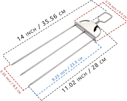 Anyuecoco Skewers for Kabobs,14 Inch 3-Prong Kabob Skewers for Grilling,Stainless Steel Skewer,With Push Bar Reusable Metal Skewer,Kabob Sticks,Perfect for Meat,Chicken,Sausages,Veggies,Shrimp (2 Pcs)