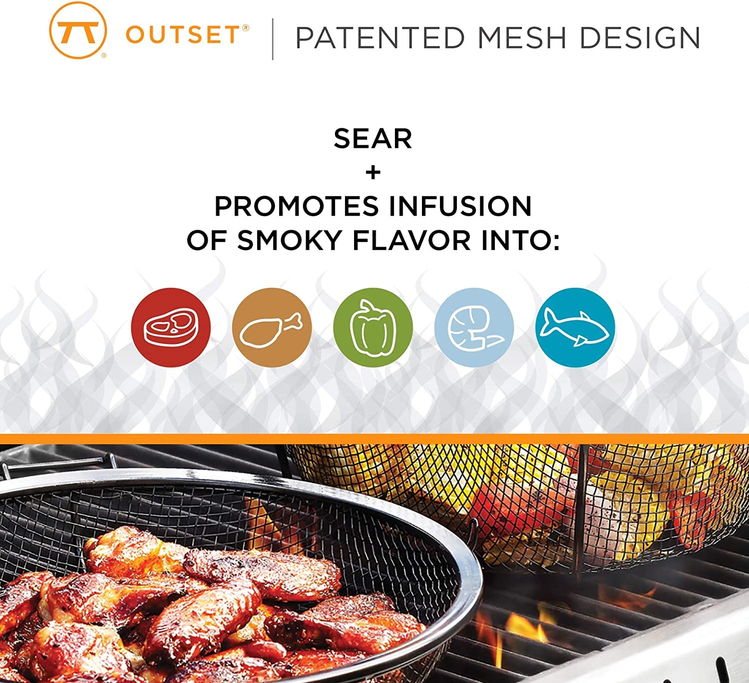 Outset 76182 Chef'S Jumbo Outdoor Grill Basket and Skillet with Removable Handles