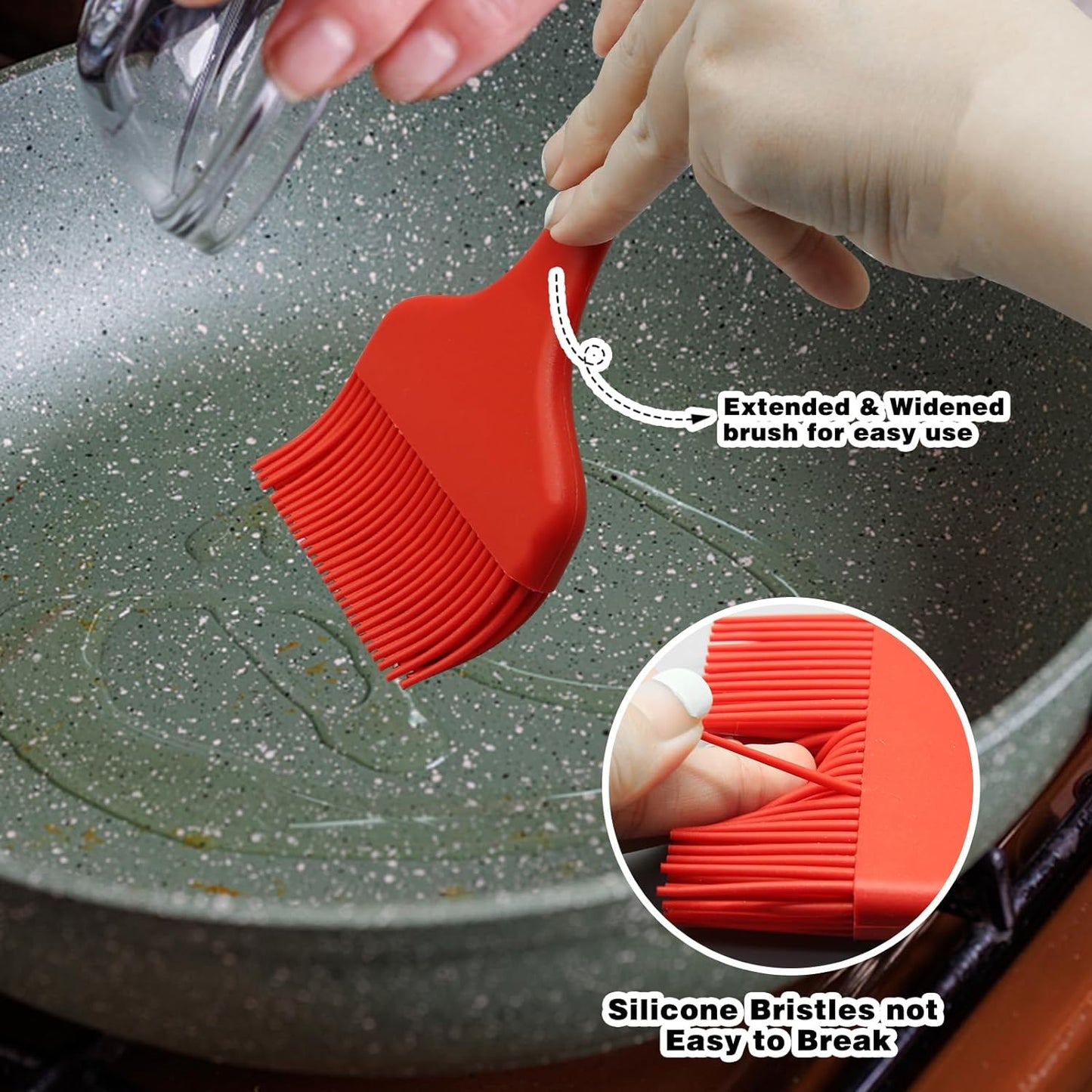 Silicone Basting Brush, Large BBQ Pastry Brush for Cooking, Extra Wide Basting Brush for Grilling Cooking Baking, Kitchen Brush Heat Resistant BBQ Food Brush for Sauce Butter Oil Marinades(Red)