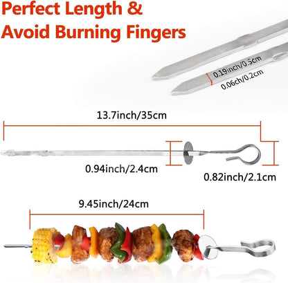 Amestar 12 Pack Kabob Skewers BBQ Barbecue Skewers Stainless Steel Sticks 13.7 Inch Heavy Duty Large Wide Reusable with Slider Ideal for Shish Kebab Chicken Shrimp and Vegetables
