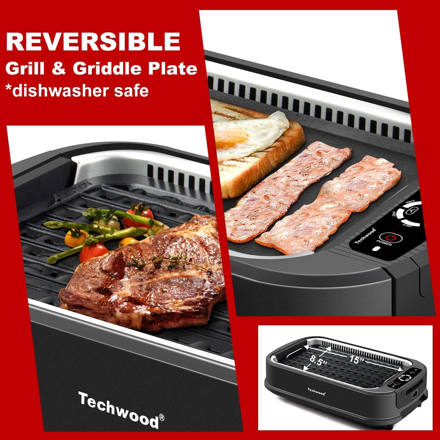 Indoor Grill,  1500W Smokeless Electric Grill with 2 In1 Nonstick Grill/Griddle Plates, Portable Korean BBQ Grill with 6-Level Control, Glass Lid, Dishwasher Safe, Double Plates, Black