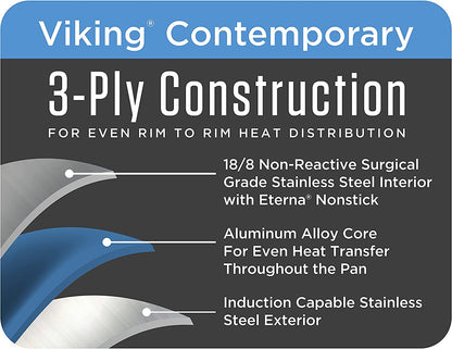 Viking Culinary 3-Ply Stainless Steel Roasting Pan, Includes a Nonstick Rack, Dishwasher, Oven Safe, Works on All Cooktops Including Induction