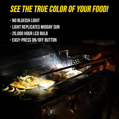 Grill Light Grill Spatula Tongs Grilling Mat Gift Set | Restaurant Grade Stainless Steel | LED Light to Grill in the Dark | Waterproof & Dishwasher Safe | Camping Barbecue Grilling Tongs Spatula