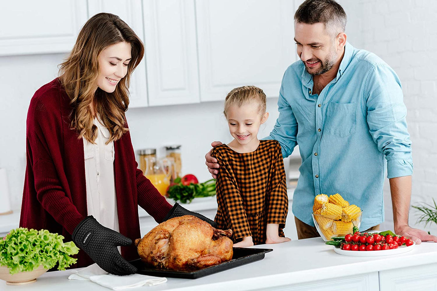 Silicone Smoker Oven Gloves -Extreme Heat Resistant BBQ Gloves -Handle Hot Food Right on Your Smoker Grill Fryer Pit|Waterproof Oven Mitts Grill Gloves |Superior Value Set+3 Bonuses