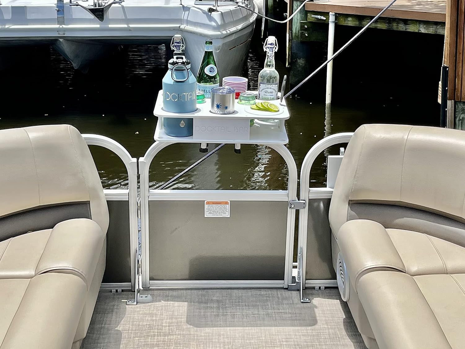 Bar Boat Caddy Organizer - Pontoon Rail Mount | Portable Boat Table and Boat Bar, Pontoon Tables for Boats with Cup Holders, Boat Storage Accessories