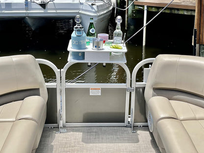 Bar Boat Caddy Organizer - Pontoon Rail Mount | Portable Boat Table and Boat Bar, Pontoon Tables for Boats with Cup Holders, Boat Storage Accessories