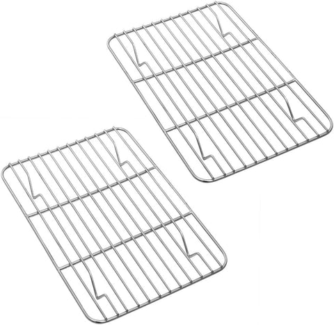 Image of P&P CHEF Baking Rack Pack of 2, Stainless Cooling Rack for Cooking Baking Roasting Grilling Drying, Rectangle 8.6'' X 6.2'' X0.6'', Fits Small Toaster Oven, Oven & Dishwasher Safe