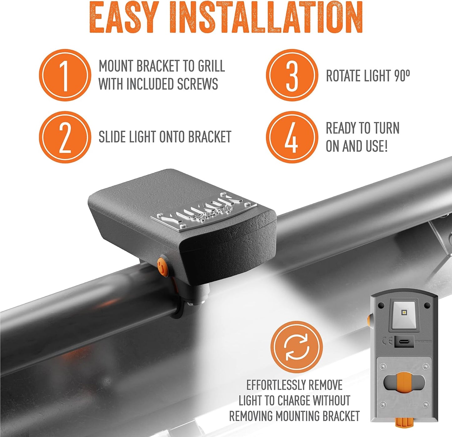 ™ Bright BBQ LED Grill Handle Light, Patent Pending Rechargeable LED Light Fits Most Outdoor Grills, Water + Heat Resistant, Perfect BBQ Grill Gift, BBQ Gift, Perfect for Blackstone & Weber