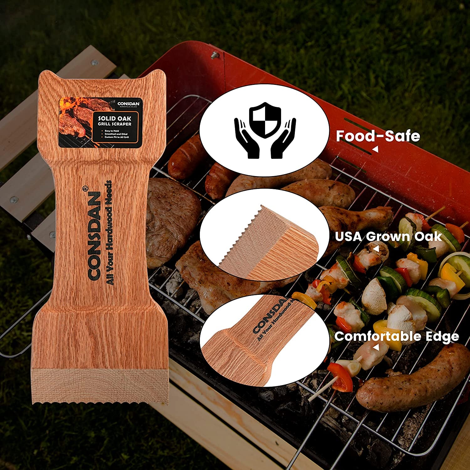 Grill Scraper, Soild Oak Wooden Grill Brush, Grill Scraper for Outdoor Grill, Bristle Free Grill Scrapers, Grill Grate Cleaner Safe Wood Grill Brusher
