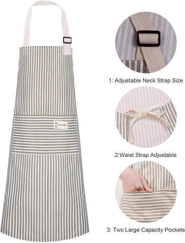 Image of Aprons 2 Pack Adjustable Bib Aprons with 2 Pockets Cotton Linen Cooking Kitchen Chef Apron for Women and Men