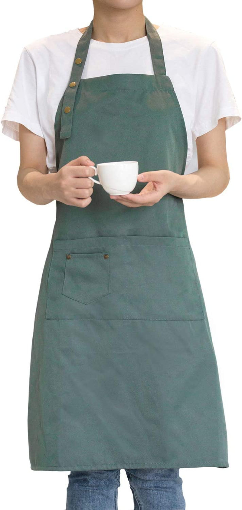 Art Aprons for Painting Pottery Ceramics, Mens Women Kitchen Cooking Aprons Waterproof Green