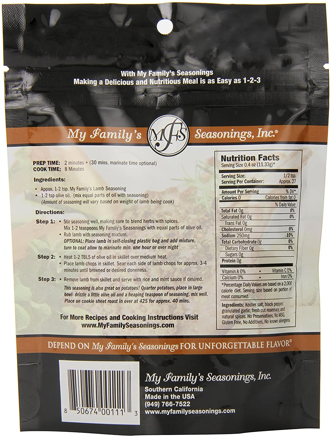 My Family'S Lamb Seasoning - Dry Seasonings and Spices - Smoking Rubs for Stew and Steak - Perfect for Ribs & Chops Grilling - Lamb Burgers & Chop Meat Spice - 3.6 Oz.