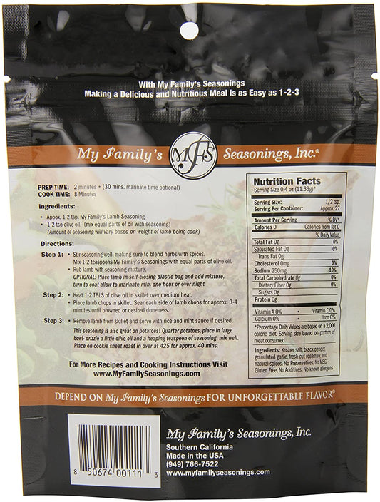 My Family'S Lamb Seasoning - Dry Seasonings and Spices - Smoking Rubs for Stew and Steak - Perfect for Ribs & Chops Grilling - Lamb Burgers & Chop Meat Spice - 3.6 Oz.