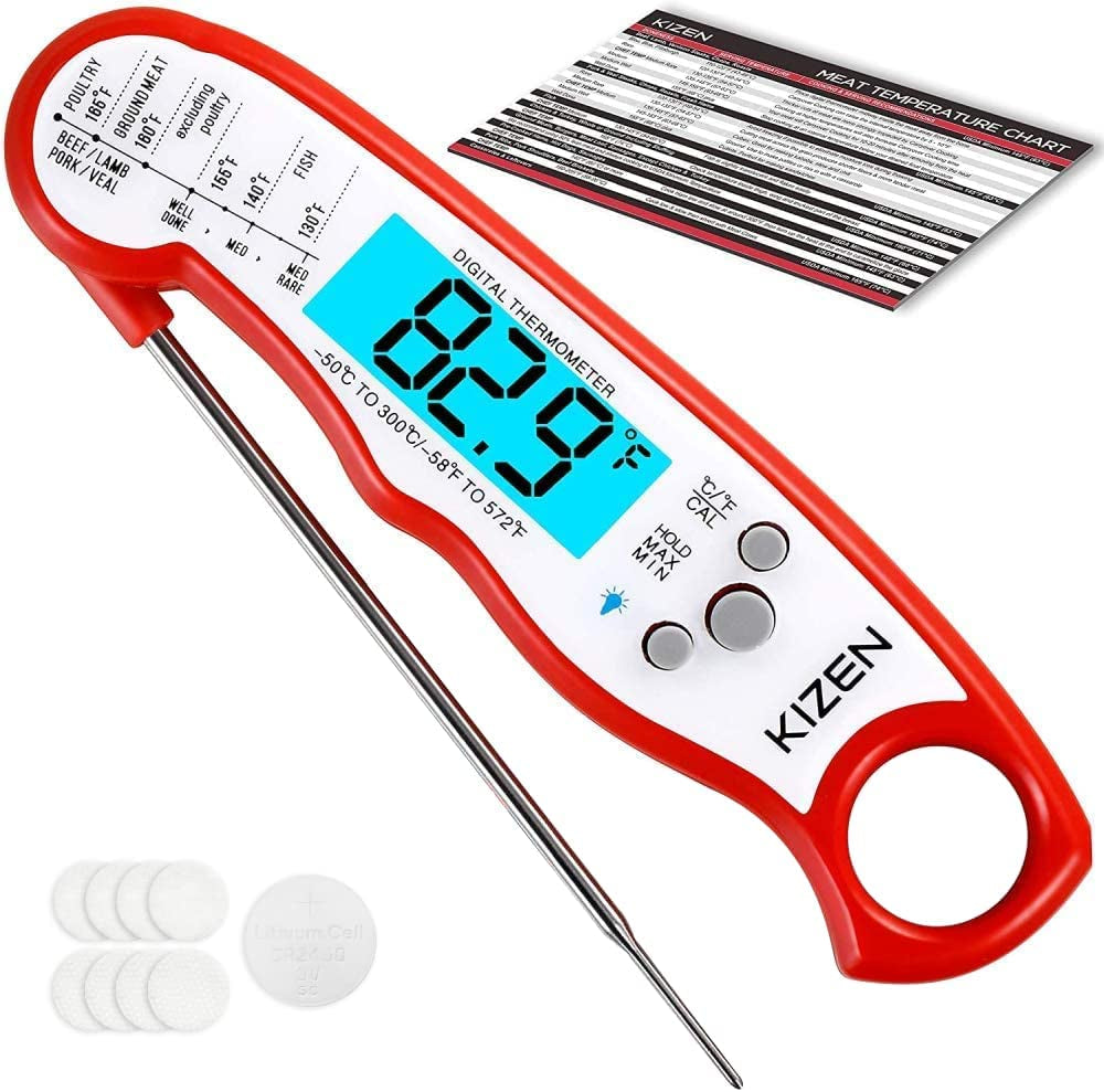 Digital Meat Thermometer with Probe - Instant Read Food Thermometer for Cooking, Grilling, BBQ, Baking, Liquids, Candy, Deep Frying, and More - Red/White