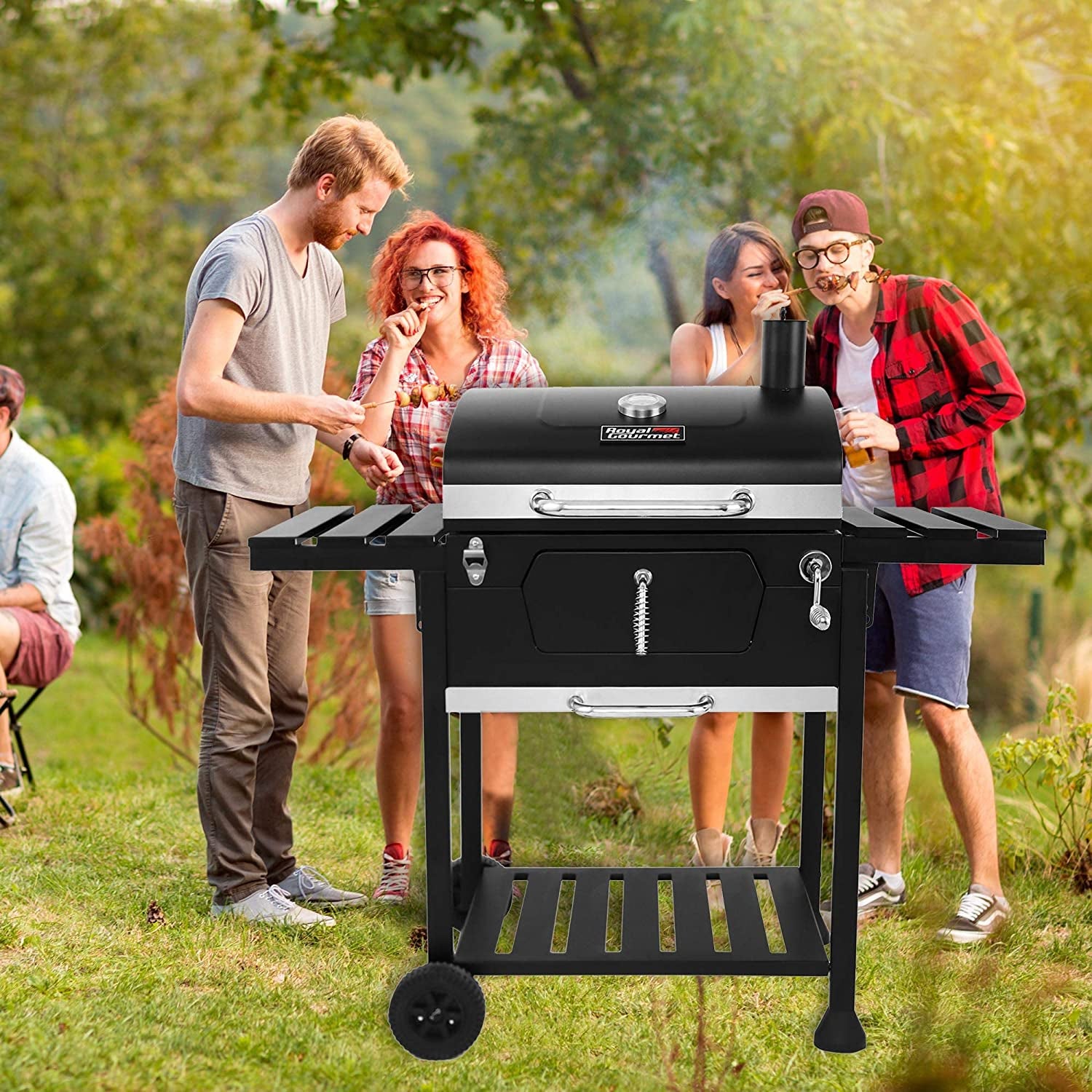CD1824EN 24” Charcoal Grill Outdoor Smoker with Side Tables Backyard Griller Party BBQ Picnic Patio Cooking, Black