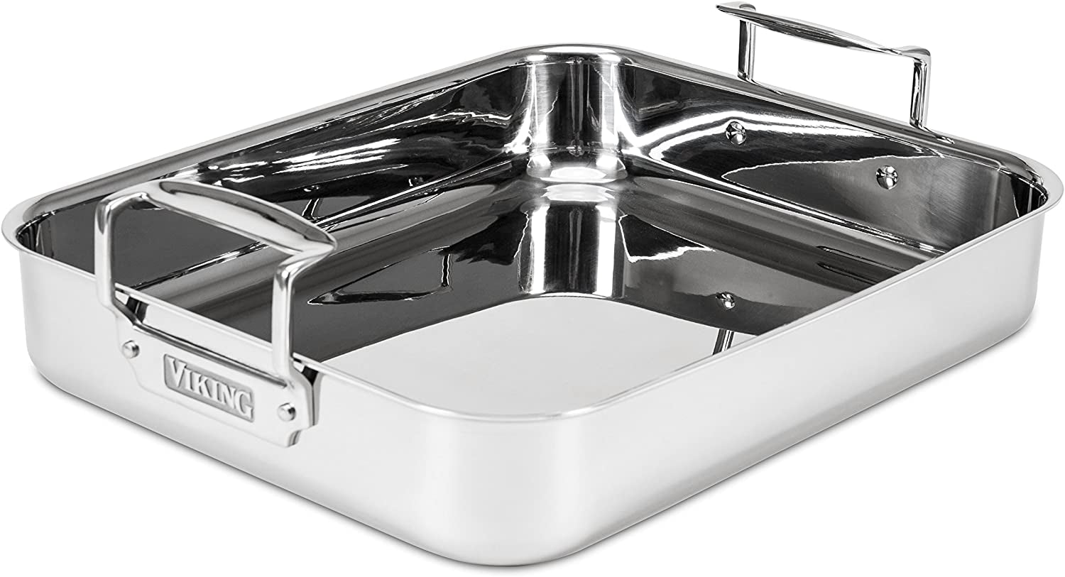 Viking Culinary 3-Ply Stainless Steel Roasting Pan, Includes a Nonstick Rack, Dishwasher, Oven Safe, Works on All Cooktops Including Induction