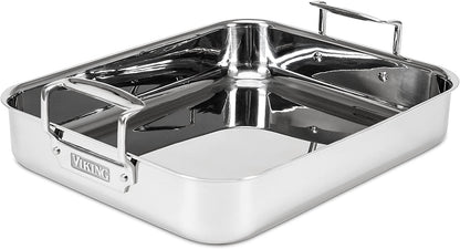 Viking Culinary 3-Ply Stainless Steel Roasting Pan, Includes a Nonstick Rack, Dishwasher, Oven Safe, Works on All Cooktops Including Induction