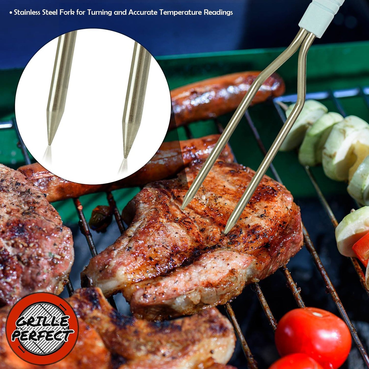 Digital Meat Thermometer Fork for Grilling and Barbecue Fast Read Electronic Probes with Ready Alarm Quick Accurate BBQ Temperature Turner for Steak Chicken Hot Grilled Food