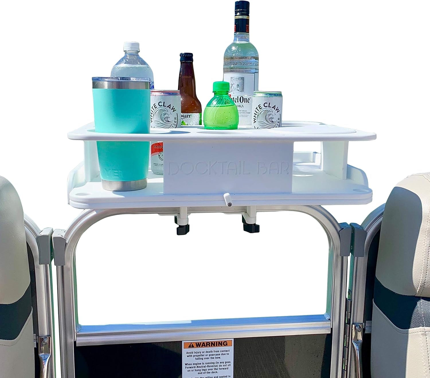 Bar Boat Caddy Organizer - Pontoon Rail Mount | Portable Boat Table and Boat Bar, Pontoon Tables for Boats with Cup Holders, Boat Storage Accessories