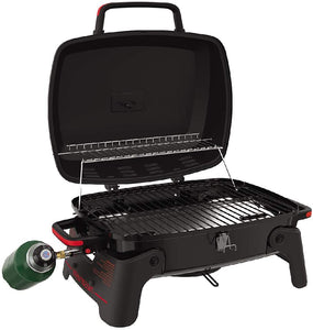 820-0065C 1 Burner Portable Gas Grill for Camping, Outdoor Cooking , Outdoor Kitchen, Patio, Garden, Barbecue with Two Foldable Legs, Red + Black