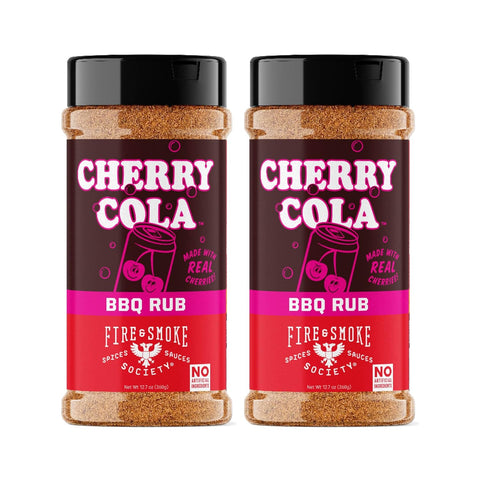 Image of Fire & Smoke Society Cherry Cola BBQ Dry Rub Seasoning for Smoking and Grilling Meat, Beef, Steak, Turkey, Chicken, Lamb, Pork Ribs, Chops, Barbecue Spices, Allspice and Natural Cola Flavor, 2-Pack