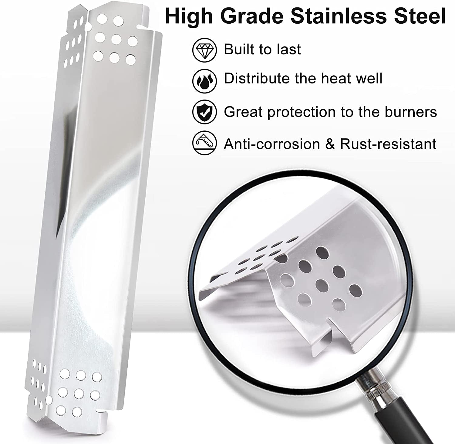 Grill Heat Plate Parts for Home Depot Nexgrill 720-0830H, 720-0888N, 720-0888, 720-0864, 720-0896B, Stainless Steel Grill Heat Tent, Burner Cover, Flame Tamer for 4 Burner Members Mark 720-0830G