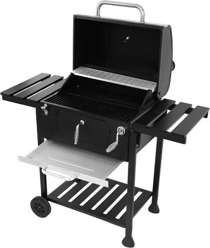 CD1824EN 24” Charcoal Grill Outdoor Smoker with Side Tables Backyard Griller Party BBQ Picnic Patio Cooking, Black