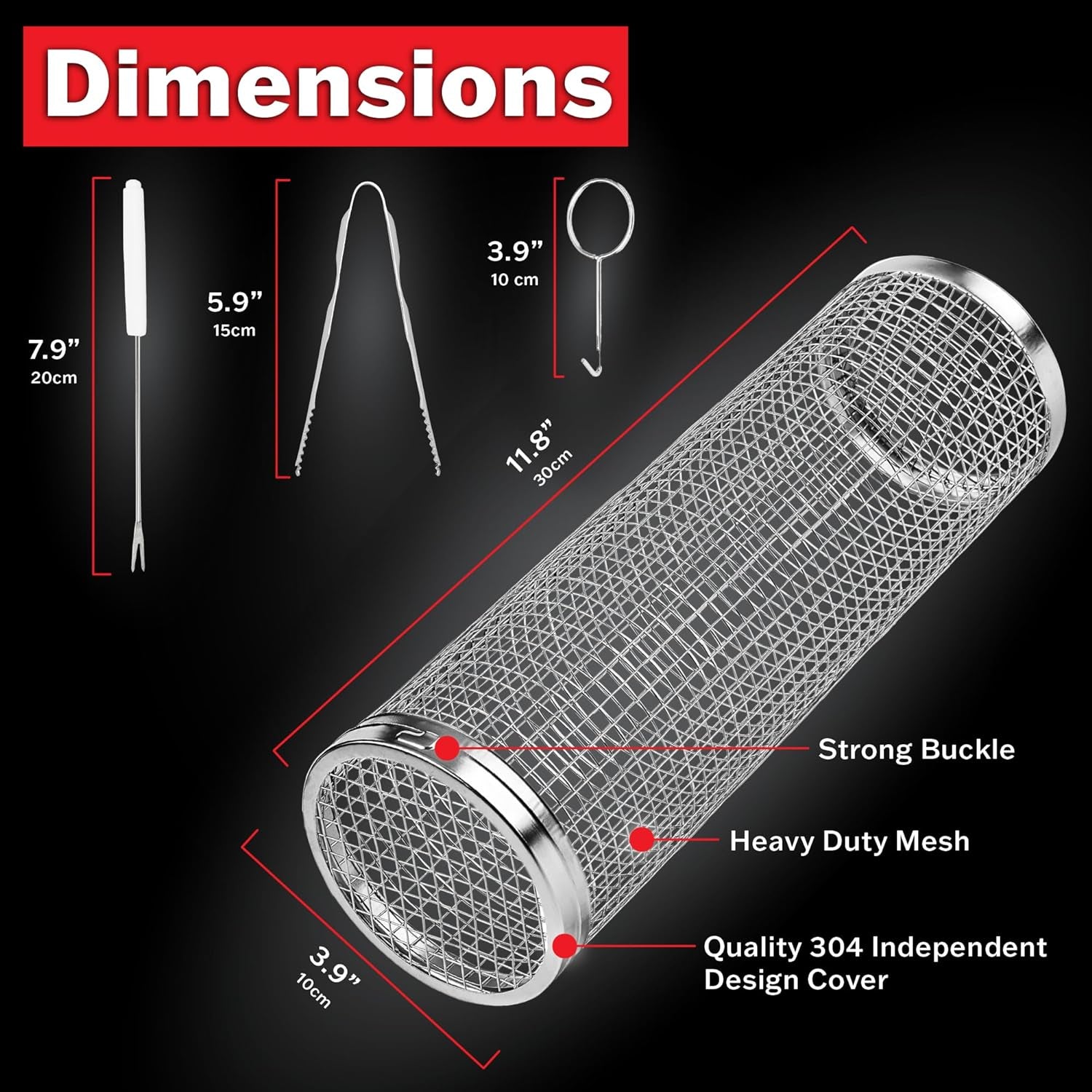 Mckay Rolling BBQ Grilling Basket Set | Portable, Durable Stainless Steel, Perfect for Barbecue & Outdoor Cooking- Rotating Grill Accessories Mesh Net Tube Cylinder for Delicious Meals, Veggies, 2 Pcs
