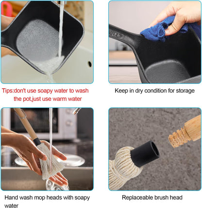 Outspark Cast Iron Pot and BBQ Mop Brush for Sauce,Basting Pot and Grill Mop Brushes,Universal Cookware/Grilling Accessories,24 Oz Saucepan,2 Replacement Cotton Mop Heads