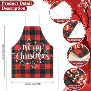 8 Pcs Christmas Buffalo Plaid Aprons Waterproof Holiday Kitchen Aprons Xmas Adjustable Baking Cooking Aprons Merry Christmas Aprons for Women Men Adults Chef Housewife