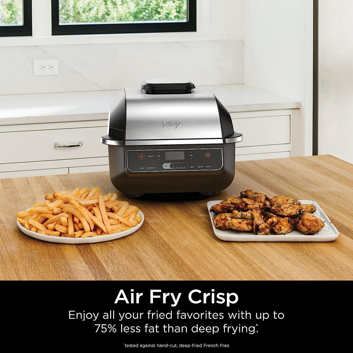 EG201 Foodi 6-In-1 Indoor Grill with Air Fry, Roast, Bake, Broil, & Dehydrate, 2Nd Generation, Dishwasher Safe, Black/Silver